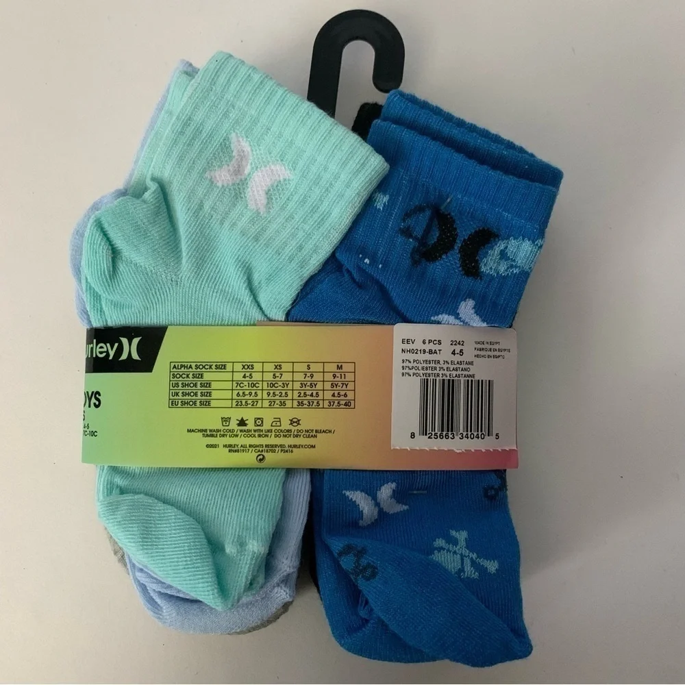 NWT. HURLEY Boys’ 6 Pair Ankle Socks